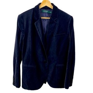 Ralph Lauren sz 14 Navy Blue Velvet Single Button Women's Blazer Jacket